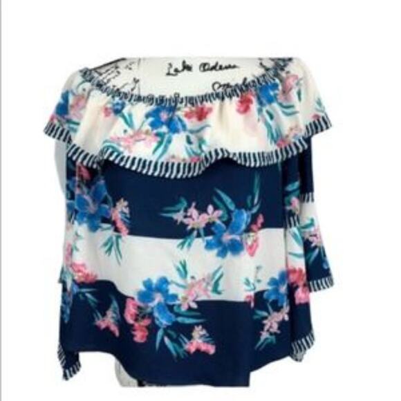Jealous Tomato Floral On or Off Shoulder Blouse Bell Sleeves Top Small - Picture 1 of 4